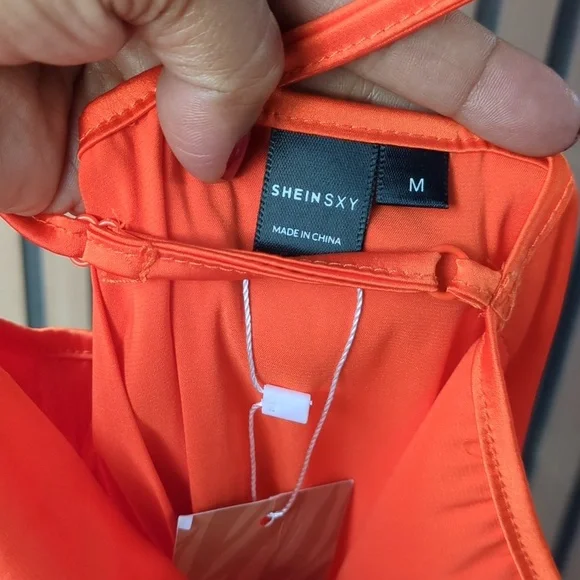 SHEIN SXY Satin Medium Size dress orange color, Criss-Cross‎ Adjust. Straps - Picture 14 of 16